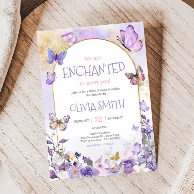 Förändrad Blommigt Butterfly Baby Shower Inbjudningar (Enchanted Floral Butterfly Arch Baby Shower Invitation)