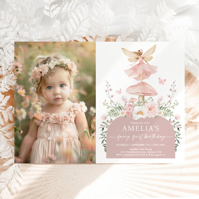 Förändrad Blommigt Fairy First Birthday Photo Inbjudningar (Skapare uppladdad)