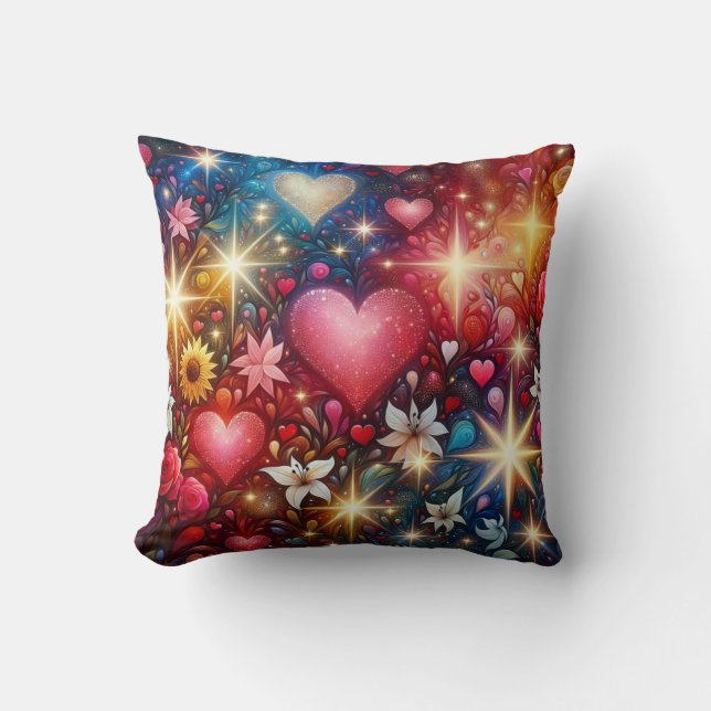 Förändrad Blommigt Hearts & Stars Dekorativ kudde (Framsida)