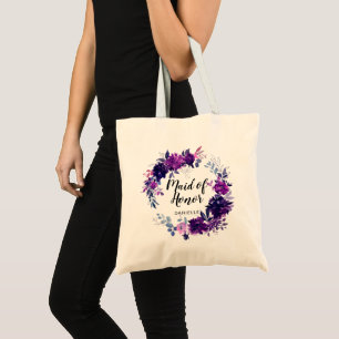 Förändrad Blommigt Lila Maid of honor Monogrammed Tygkasse