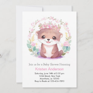Förändrad Blommigt Otter Girl Baby Shower Inbjudningar
