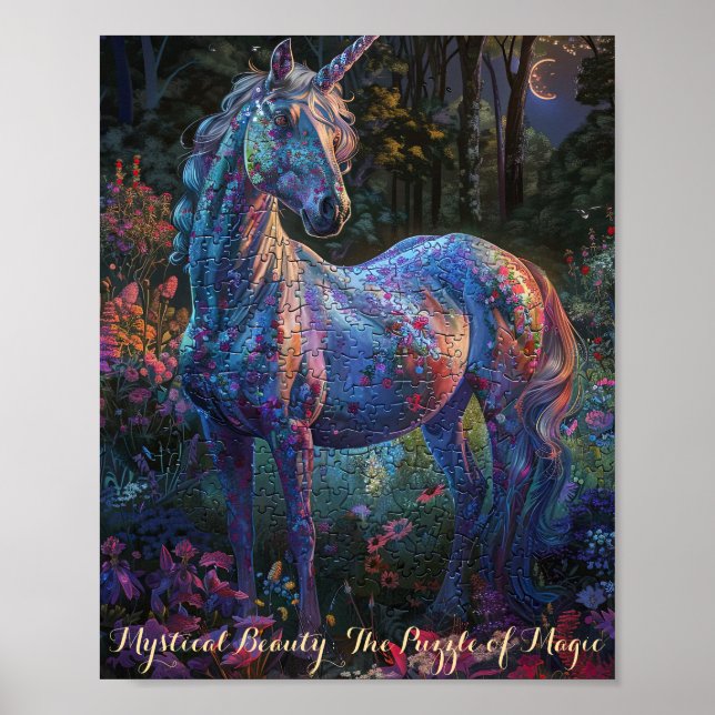 Förändrad Blommigt Unicorn Puzzle - Mystical Fanta Poster (Framsidan)