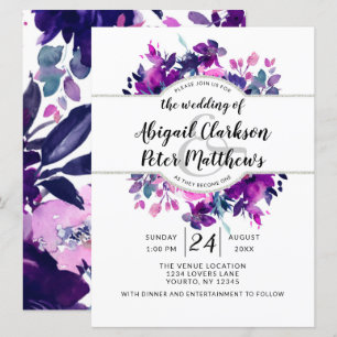 Förändrad Blommigt Violet Watercolor Wand Bröllop Inbjudningar
