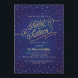 Förändrad Blue & Guld Stars Sweet sixteen Party Inbjudningar<br><div class="desc">Shimmery guld-effektens polka-punktstjärnornas gnistra i konfektmoln mot en förtjusande blå och lila vattenfärgsbakgrund i himlar i denna Sweet sixteen, med ett guld glitter-effektskript som lyder "födelsedagsfest inbjudan". Perfekt för en nattdräkt i finare chic! Originalteckningar av Colleen Michele. Observera att det inte finns någon verklig effekt på stjärnorna och manuset i...</div>
