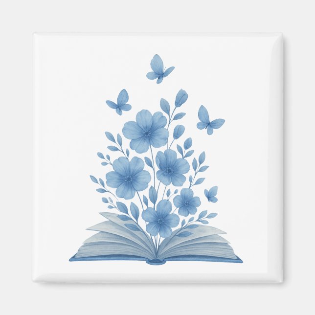Förändrad Bok- Butterflies & Flowers Design Magnet (Framsidan)