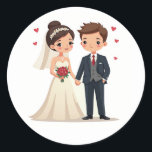 Förändrad Bröllopsdag Stickers Runt Klistermärke<br><div class="desc">Vuxenklistermärken för tecknad med ett nytt par som håller händer med hjärtaccenter,  perfekt för par och levande fåglar!</div>