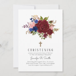 Förändrad Burgundy Blue Rosa Blommigt CHRISTENING Inbjudningar