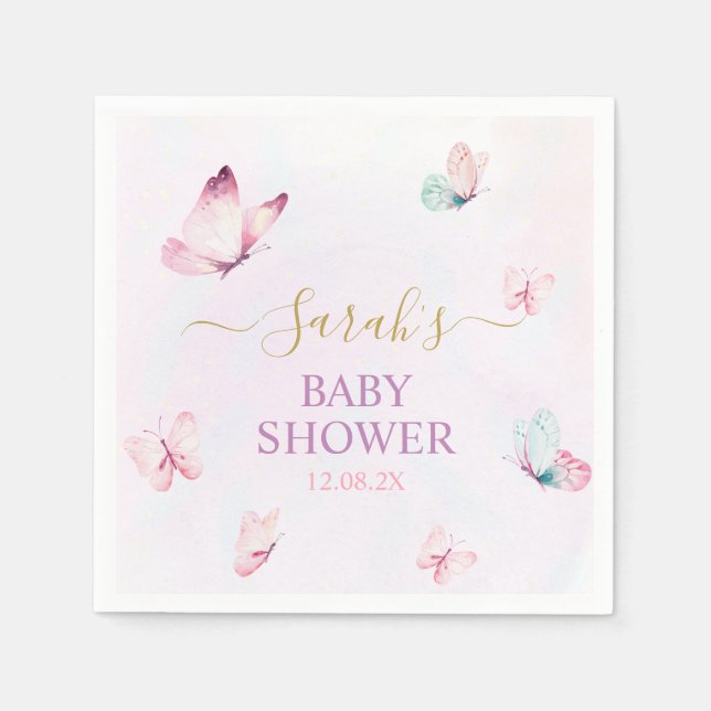 Förändrad Butterfly Lila Rosa Napkins Pappersservett (Framsidan)