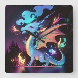 Förändrad Dragon Fire Fyrkantig Klocka