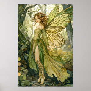 Förändrad Fairy Emerald Forest Barn Fantasy Art Poster