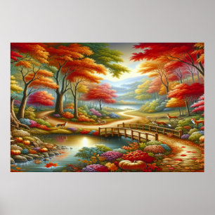 Förändrad Fantasy Autumn Forest Pathway Poster