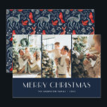 Förändrad Forest Blue Red Nordic Photo Collage Julkort<br><div class="desc">Blått och rött fotokort med God jul som innehåller en fotokollage på mörk blått bakgrund. Kansad skog med djur,  fåglar,  botaniska folkgrupper och nordiska prydnadsföremål längst bak. Anpassa enkelt det här magiska julkortet med dina foton och din text.</div>