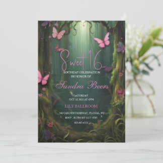 Förändrad Forest Butterfly Sweet 16-inbjudan Inbjudningar