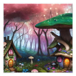 Förändrad Forest Dreamscape Mushroom Fantasy Fairy Fototryck