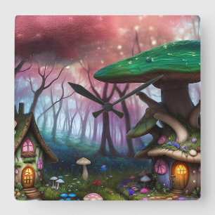 Förändrad Forest Dreamscape Mushroom Fantasy Fairy Fyrkantig Klocka