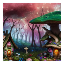 Förändrad Forest Dreamscape Mushroom Fantasy Fairy Perfect Poster