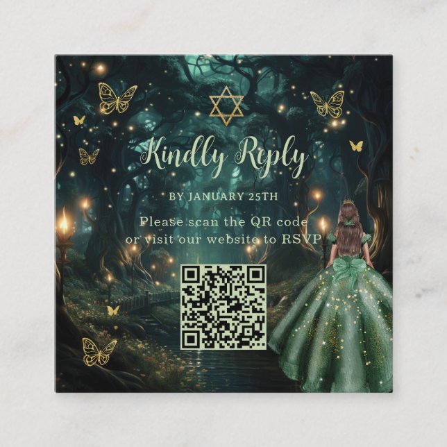 Förändrad Forest Emerald Grönt Bat mitzvah QR-OSA Tilläggskort (Framsida)