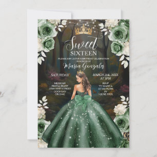 Förändrad Forest Emerald Grönt Dress Sweet sixteen Inbjudningar