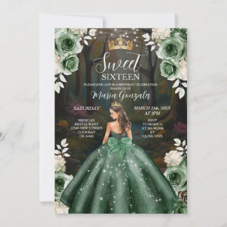 Förändrad Forest Emerald Grönt Dress Sweet sixteen Inbjudningar