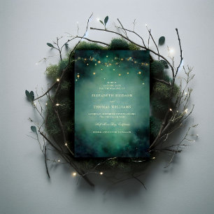 Förändrad Forest Emerald Guld Fairy Ljus Bröllop Spara Datumet