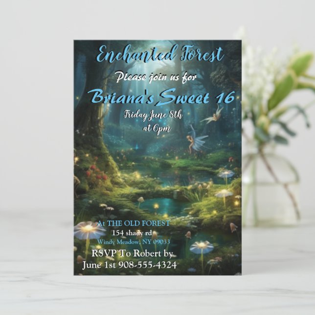Förändrad Forest Fairy Sweet 16-inbjudan Inbjudningar (Stående Fram)