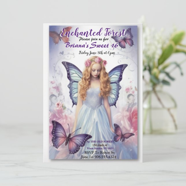 Förändrad Forest Fairy Sweet 16-inbjudan Inbjudningar (Stående Fram)