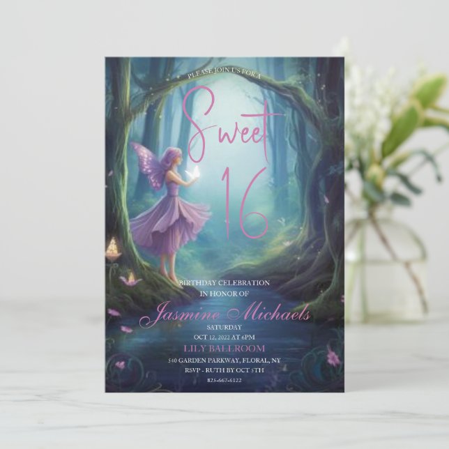 Förändrad Forest Fairy Sweet 16-inbjudan Inbjudningar (Stående Fram)