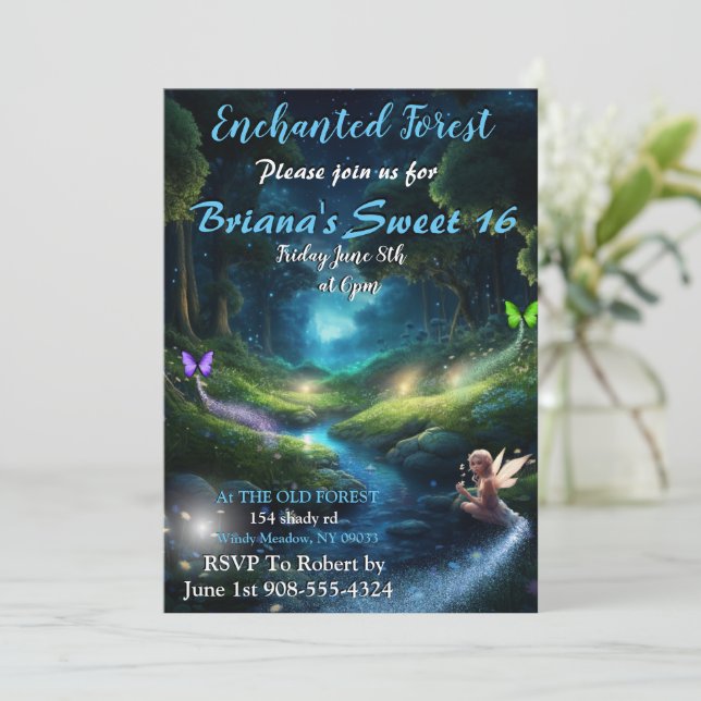 Förändrad Forest Fairy Sweet 16-inbjudan Inbjudningar (Stående Fram)