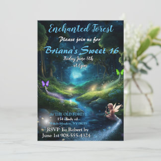 Förändrad Forest Fairy Sweet 16-inbjudan Inbjudningar
