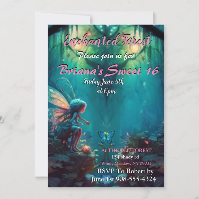 Förändrad Forest Fairy Sweet 16-inbjudan Inbjudningar (Framsida)