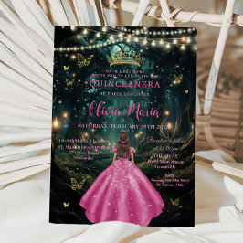 Förändrad Forest Fuchsia Rosa Dress XV Quinceañera Inbjudningar
