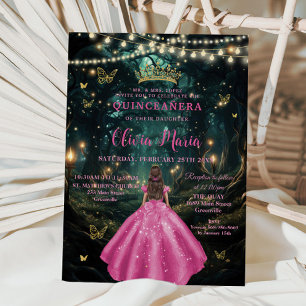 Förändrad Forest Fuchsia Rosa Dress XV Quinceañera Inbjudningar