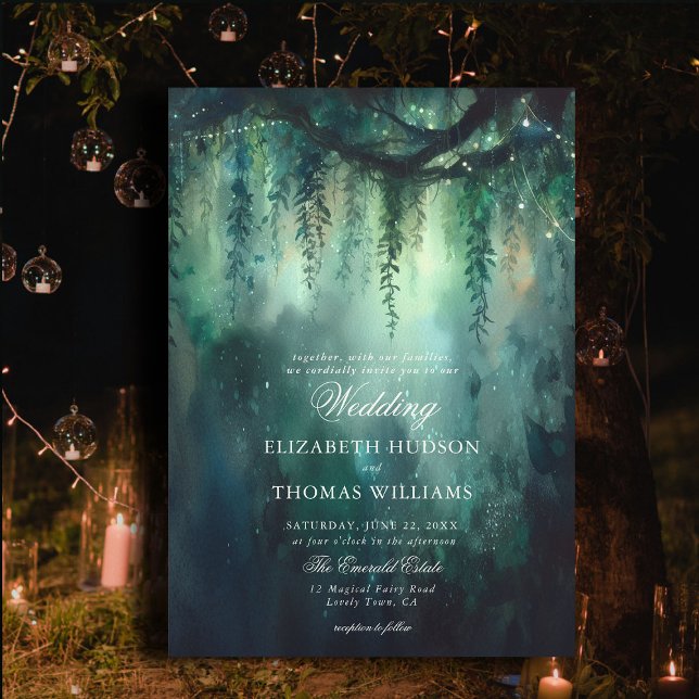 Förändrad Forest Hanging Greenery Fairy Bröllop Inbjudningar (enchanted forest wedding invitation elegant magical fairy greenery garden foliage overhanging vines)