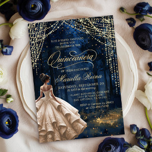 Förändrad Forest Ivory Champagne Quinceañera Inbjudningar