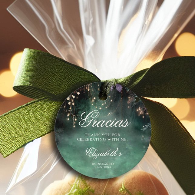 Förändrad Forest Magic Grönt Lavender Quinceanera Gåvor Etiketter (quinceanera thank you favor tag enchanted forest theme emerald green lavender pink blush)
