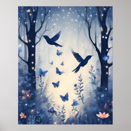 Förändrad Forest Magic SOFT BLUE Flower Poster