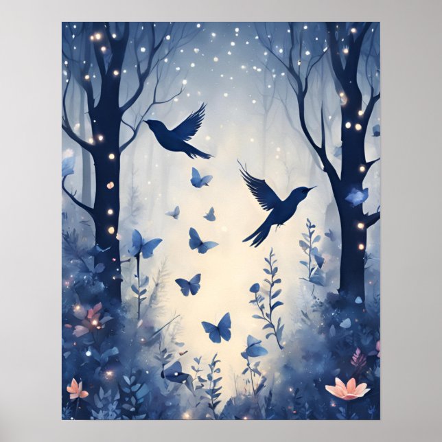 Förändrad Forest Magic SOFT BLUE Flower Poster (Framsidan)