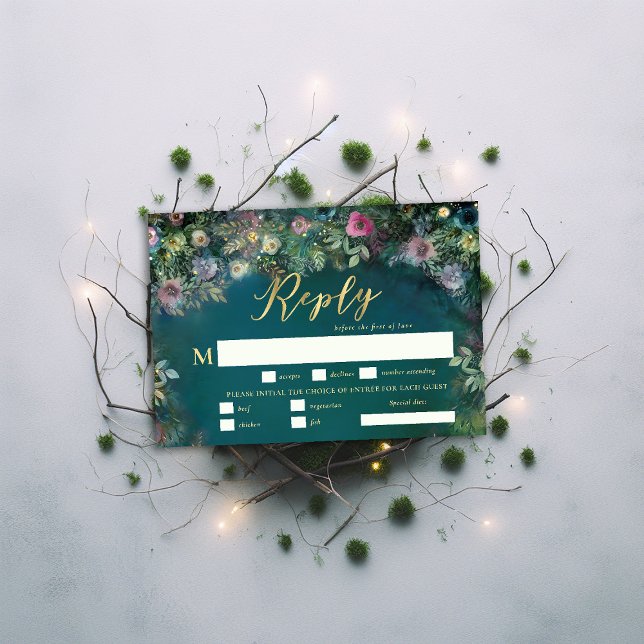 Förändrad Forest Ro Arch Meal Bröllop OSA (enchanted forest rsvp reply meal choice magical fairy tale woodland roses gold emerald green)