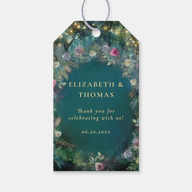 Förändrad Forest Ro Fairy Tale Elegant bröllop Presentetikett (Framsidan)