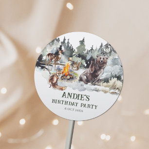 Förändrad Forest Rustic Woodland Boy 1st Birthday Runt Klistermärke