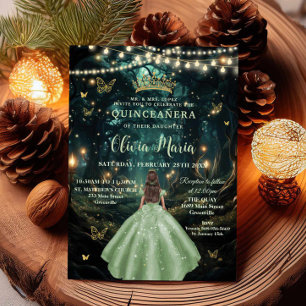 Förändrad Forest Sage Grönt Dress XV Quinceañera Inbjudningar