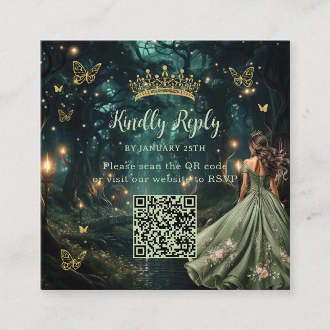 Förändrad Forest Sage-Grönt Quinceañera QR-OSA Tilläggskort (Framsida)