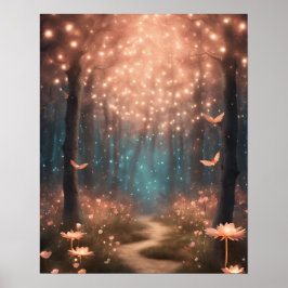 Förändrad Forest TEAL PEACH LITTLE LJUS Poster