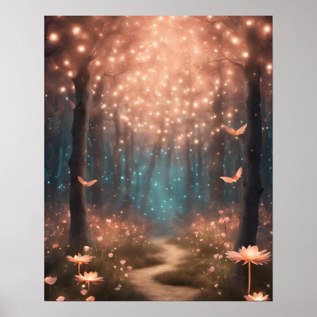 Förändrad Forest TEAL PEACH LITTLE LJUS Poster (Framsidan)