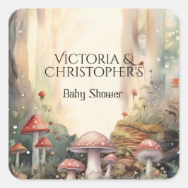 Förändrad Forest Toadstool Mushroom Baby Shower Fyrkantigt Klistermärke