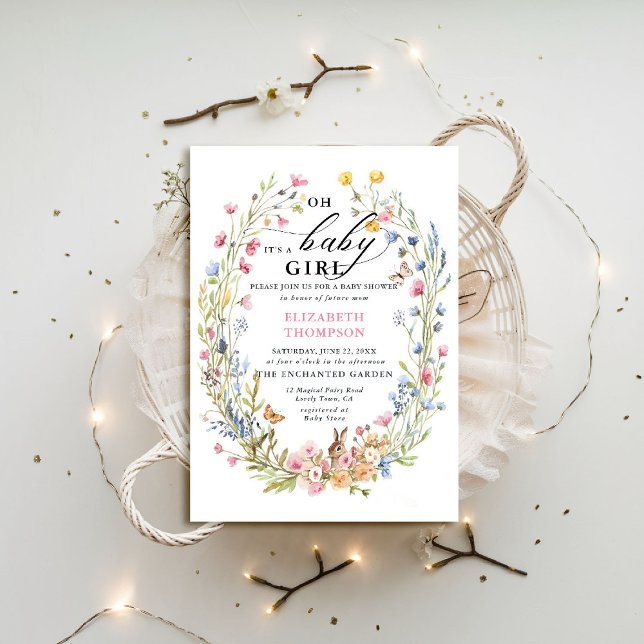 Förändrad Garden WildblomBunny Bird Baby Shower Inbjudningar (enchanted garden baby shower invitation woodland forest bird butterfly rabbit spring summer)