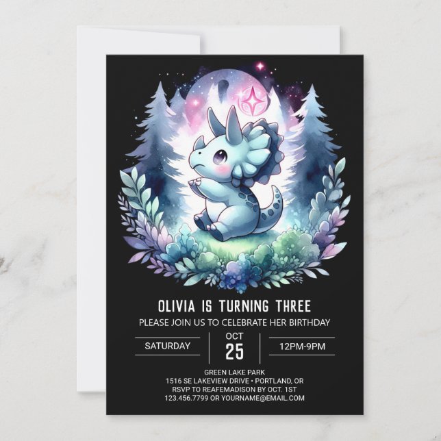 Förändrad Girly Triceratops Birthday Inbjudningar (Framsida)