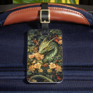 Förändrad Grönt Dragon med Elegant Blommigt Array Bagagebricka