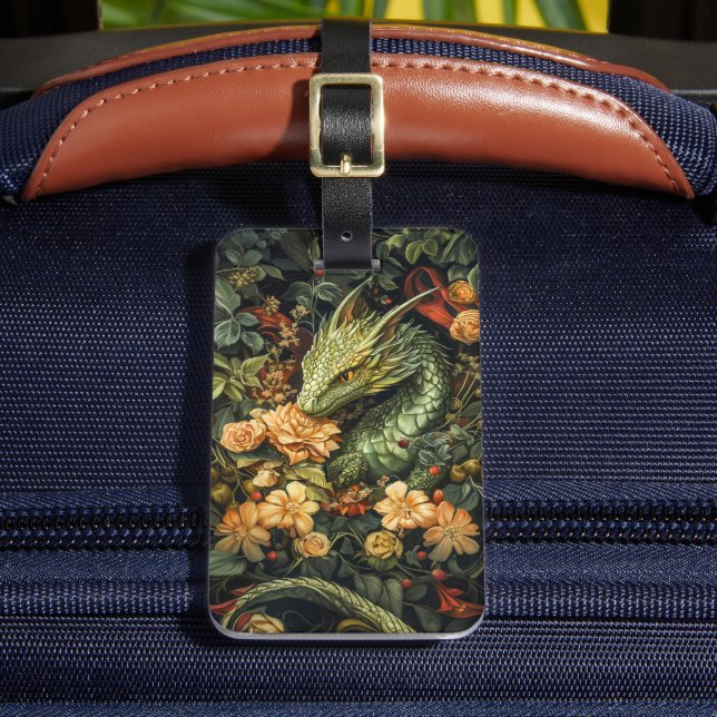 Förändrad Grönt Dragon med Elegant Blommigt Array Bagagebricka (Framsida Insitu 2)