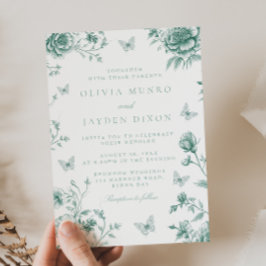 Förändrad Grönt Sage Blommigt Bröllop i Vintage Inbjudningar